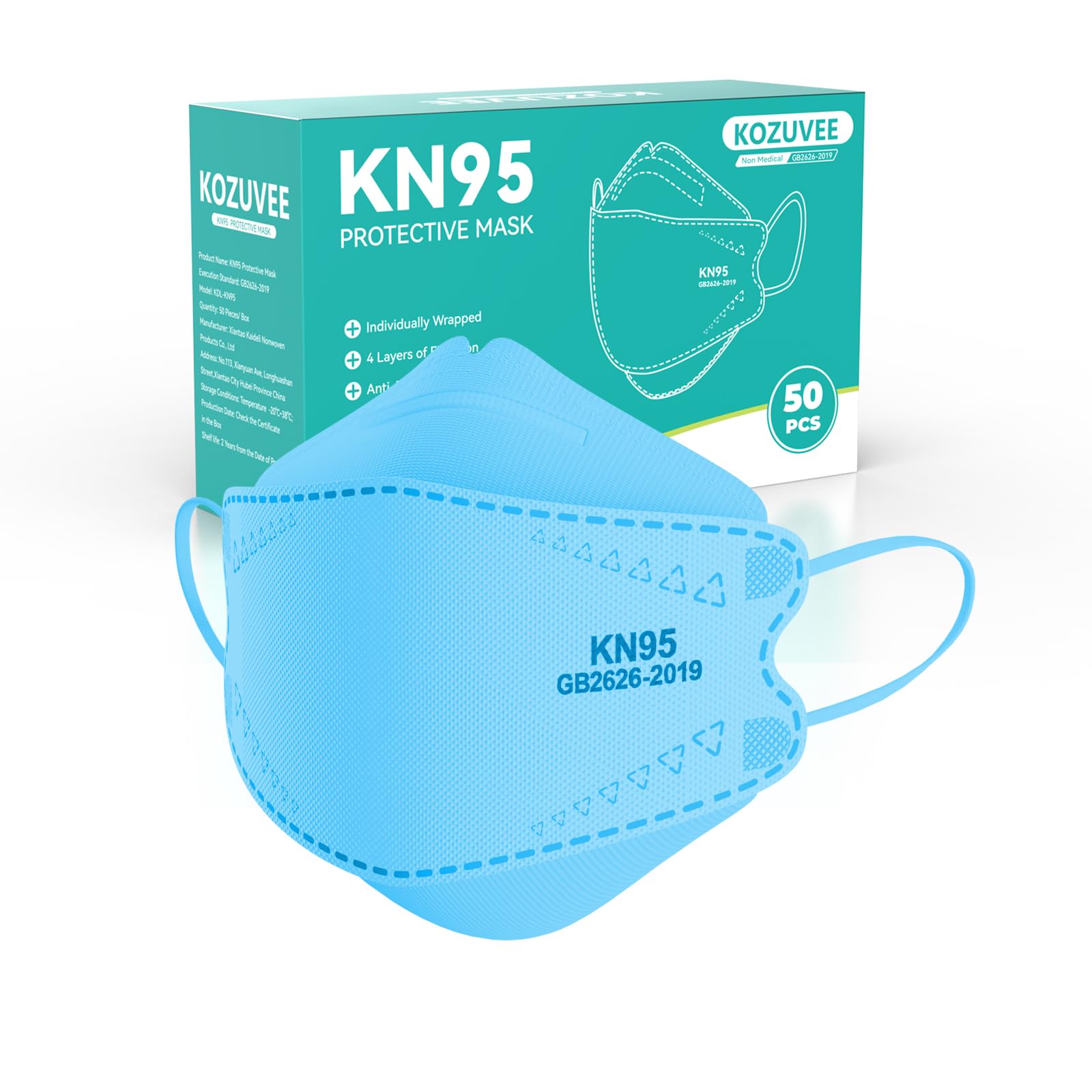KN95 Face Masks Black for Adults, Individually Wrapped, Breathable Disposable KN95 Mask with Elastic Ear Loop