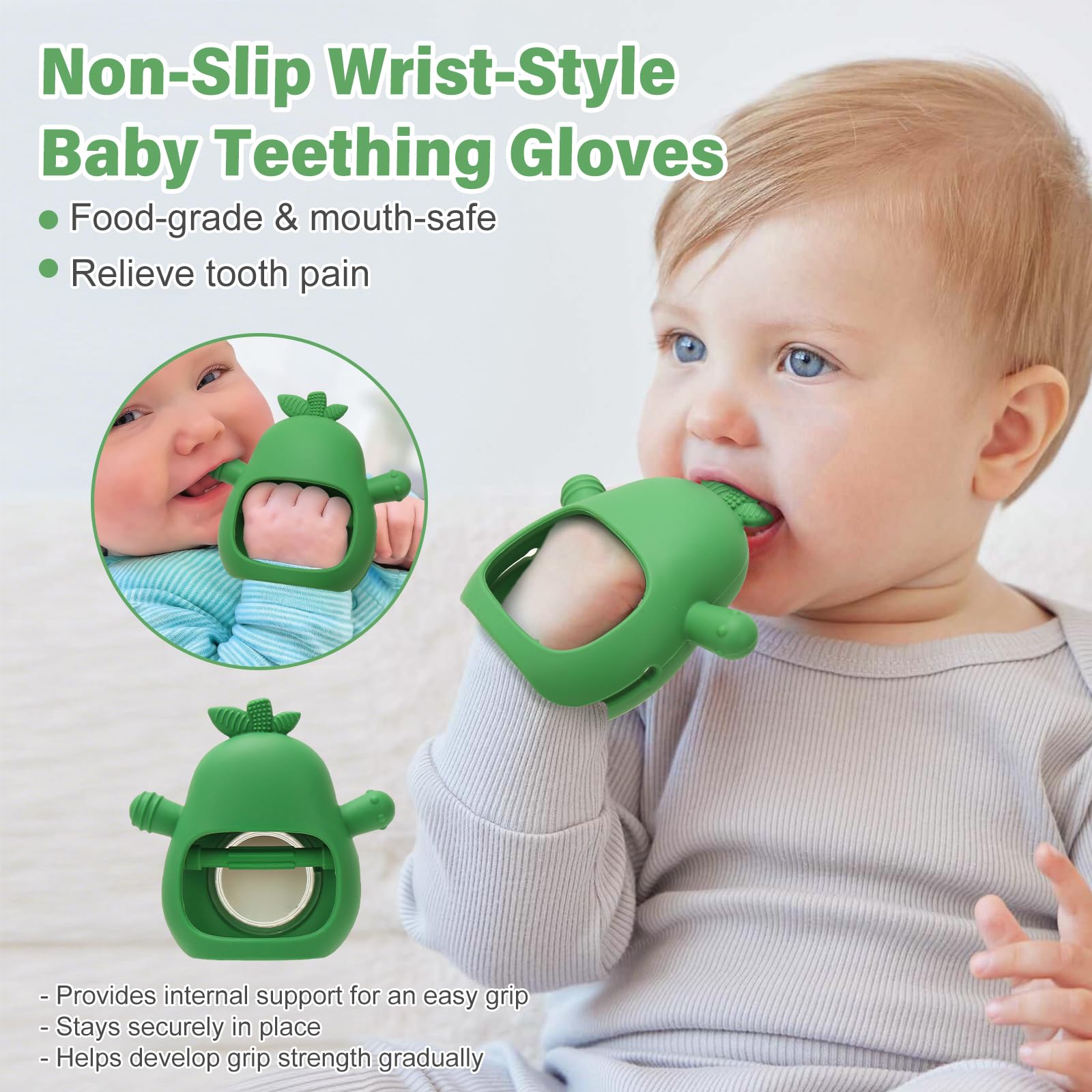 Beißring Baby, Zahnungshilfe aus Silikon, Baby Spielzeug ab 0 3 6 9 Monate, Beissring Babys, Rassel Ruder Greifling Beißspielzeug, BPA-frei, für Jungen & Mädchen, Geschenk für Kleinkind (Grün) - 4