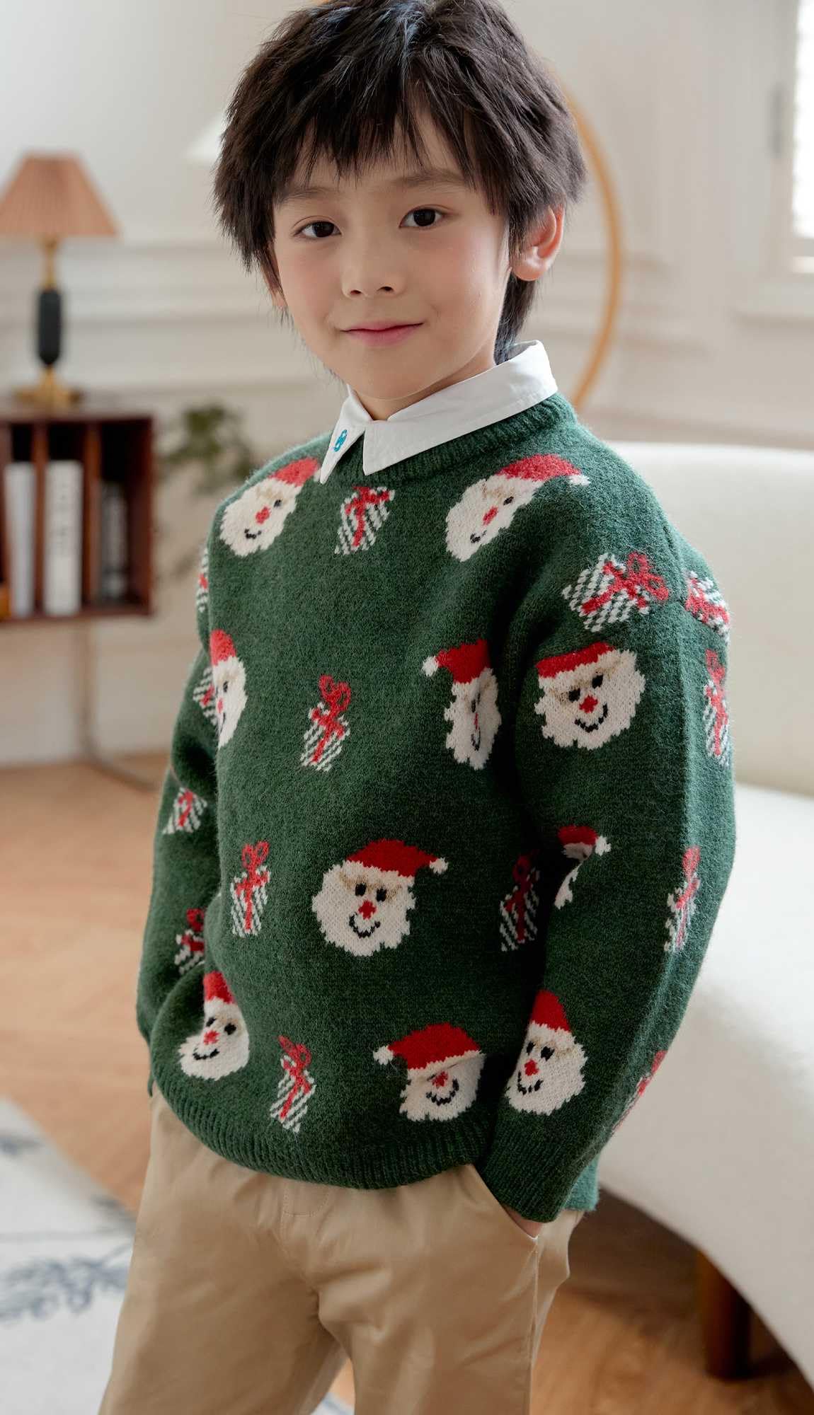 SMILING PINKER Jersey de Navidad para niños, Papá Noel, muñeco de nieve, reno, suéter de punto grueso para niños, otoño e invierno