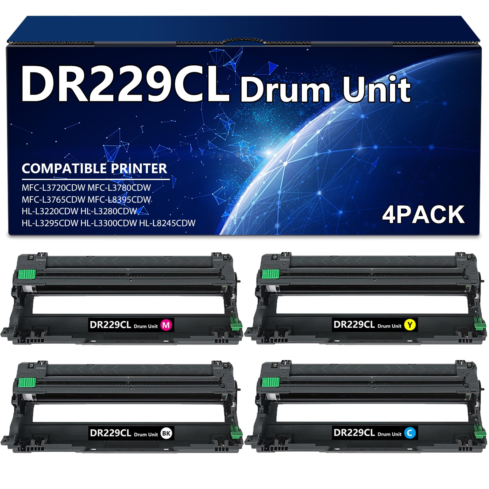 DR229CL Drum Unit Replacement for Brother DR229 TN229 TN229XL Compatible with HL-L3280CDW MFC-L3720CDW HL-L3300CDW HL-L3220CW Printers (4-Pack)