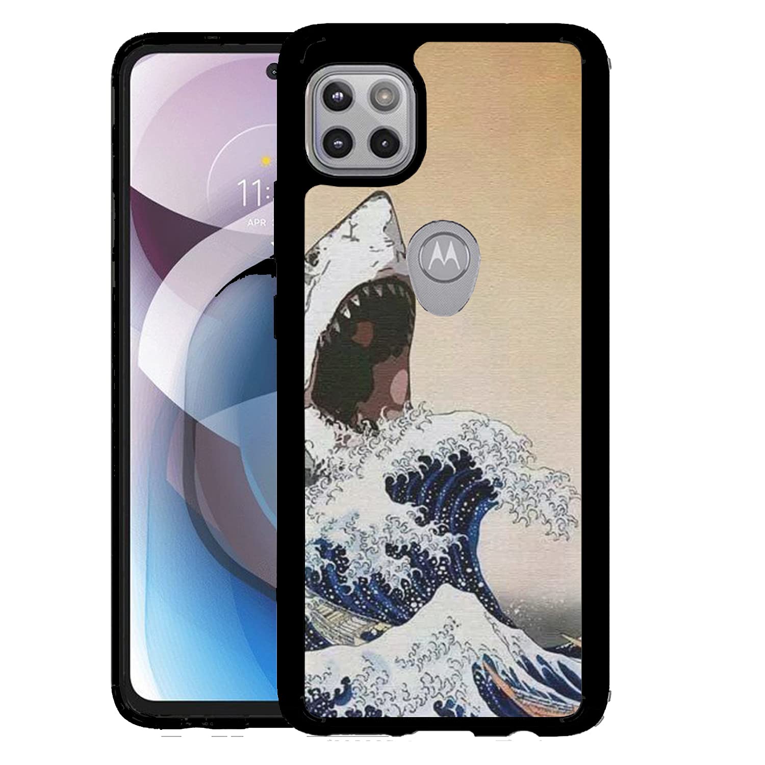 CasesOnDeck Bumper Case for [Motorola Moto One 5G Ace/Moto G 5G (2021)] [Black Bumper Guard] Shock Absorption Bumper Cover Soft TPU Bumper Edges(Shark Wave)