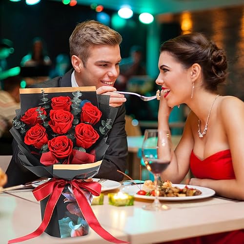 Miniatura 9 de Ramo de flores preservadas, 7 rosas, flores eternas para entrega, cumpleaños, aniversario, boda, ramos de rosas reales eternas con caja de regalo