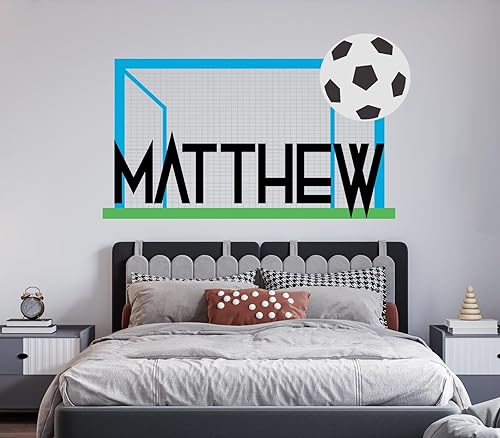 Calcomanía de pared de fútbol con nombre personalizado, calcomanía de pared de fútbol, mural de pared de portería de fútbol personalizado,