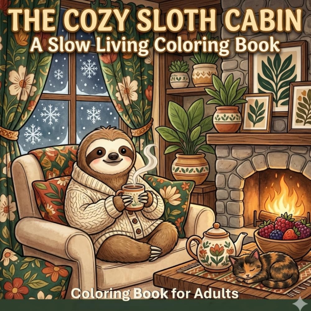 The Cozy Sloth Cabin: A Slow Living Coloring Book: Relaxing Scenes of Herbal Tea, Patterned Comforts, and Gentle Animal Friends for Adults