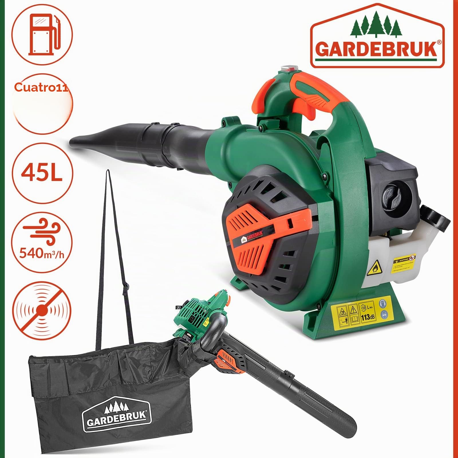 GARDEBRUK® Sopladora Aspiradora y Trituradora de Hojas Herramienta para Jardineria Multiuso 4en1