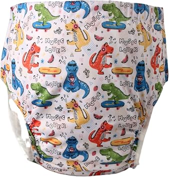 WEEOATAR Unisex Reusable Adult Cloth Diaper,Washable Swim Nappies,Adjustable Incontinence Pocket Diaper with Snaps,Underwear for Seniors,Disability,PostpartumDinosaur,XL