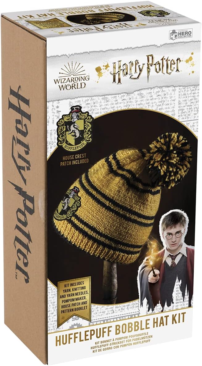 Hero Collector Hufflepuff Hogwarts House Beanie Hat Kit | Harry Potter Wizarding World Knitting Kits
