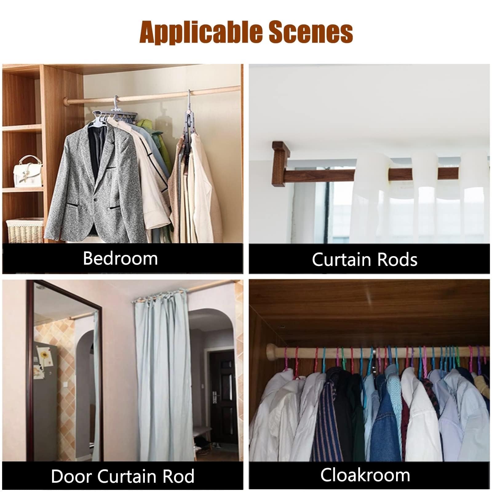 Barras de Soporte para Armario de Nogal Oscuro de 50 cm para Abrigos y Ropa, Percha de Madera de Pared para lavadero, soporta hasta 80 kg, Incluye Tapas para una fácil in