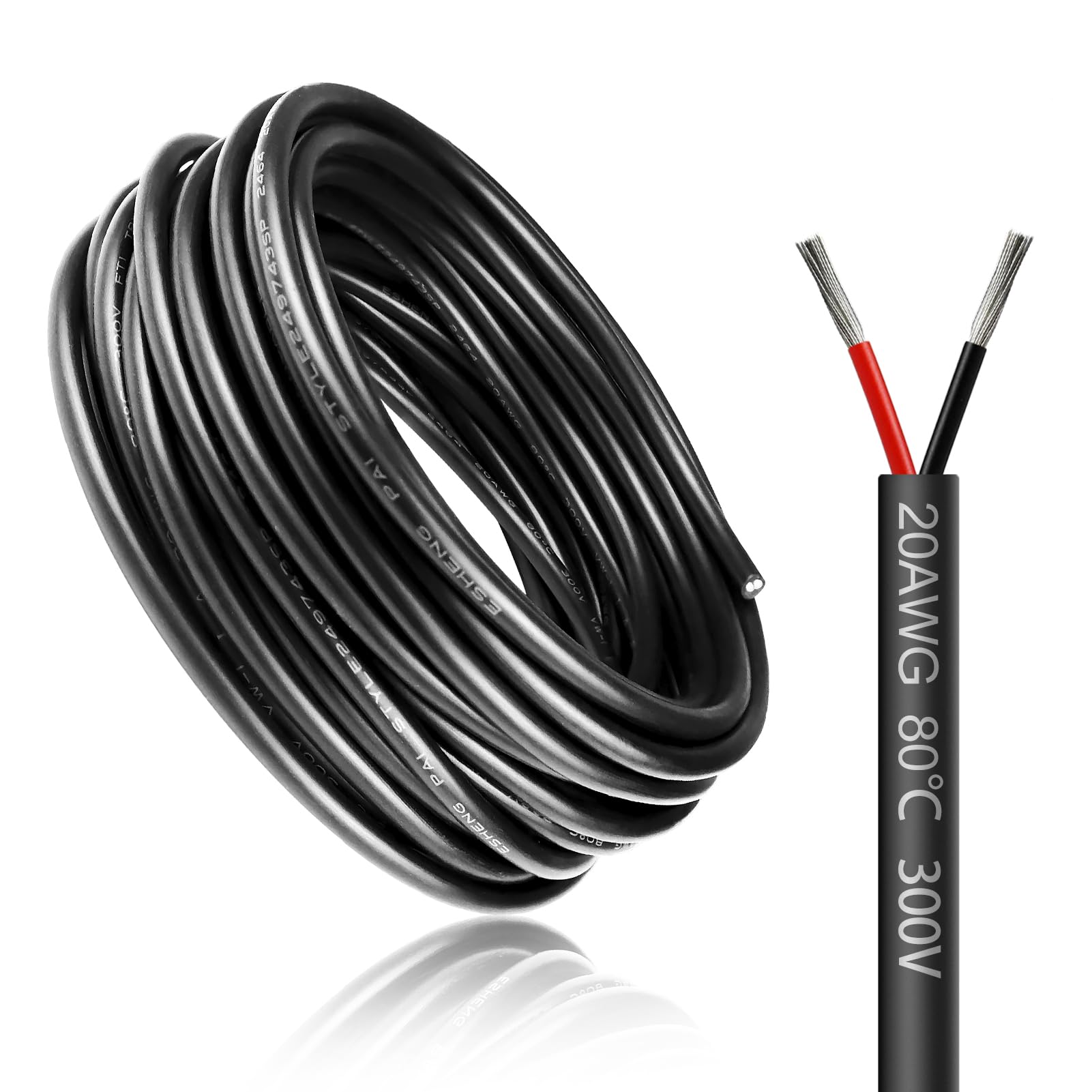 LightingWill Cable eléctrico de 2 núcleos, calibre 20, 5 V/12 V/240 V/300 V, 240 V/300 V, cable de extensión de bajo voltaje, cables de cobre estañado, cable flexible resistente a altas temperaturas