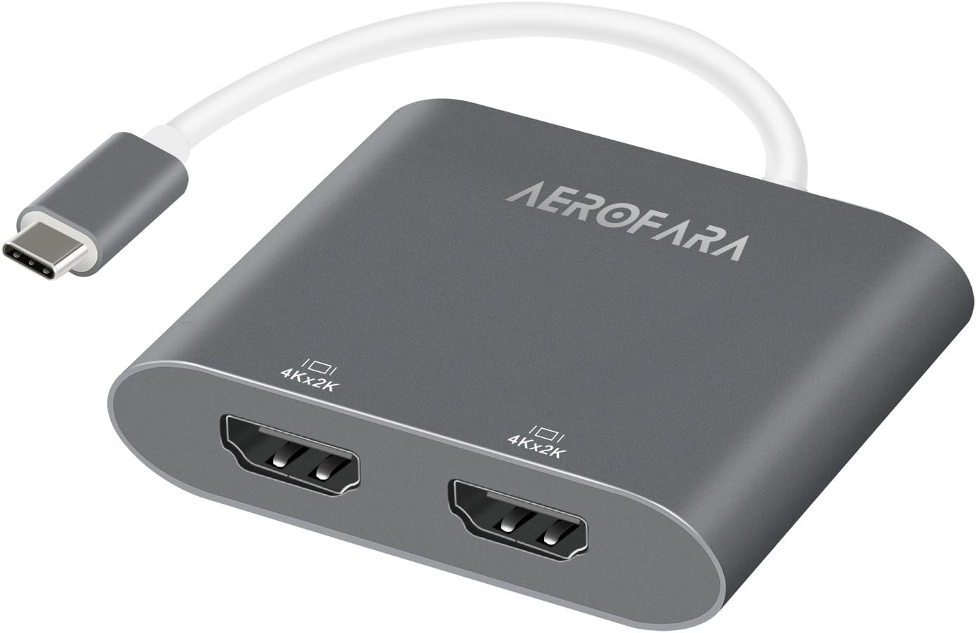 AEROFARA USB C Hub Type C Adapter With Dual HDMI 4K 30Hz UHD Splitter Adapter AV Converter for Macbook Pro, iMac 2017, Dell XPS 13, HP EliteBook Folio G1, Samsung Note9, Razer book