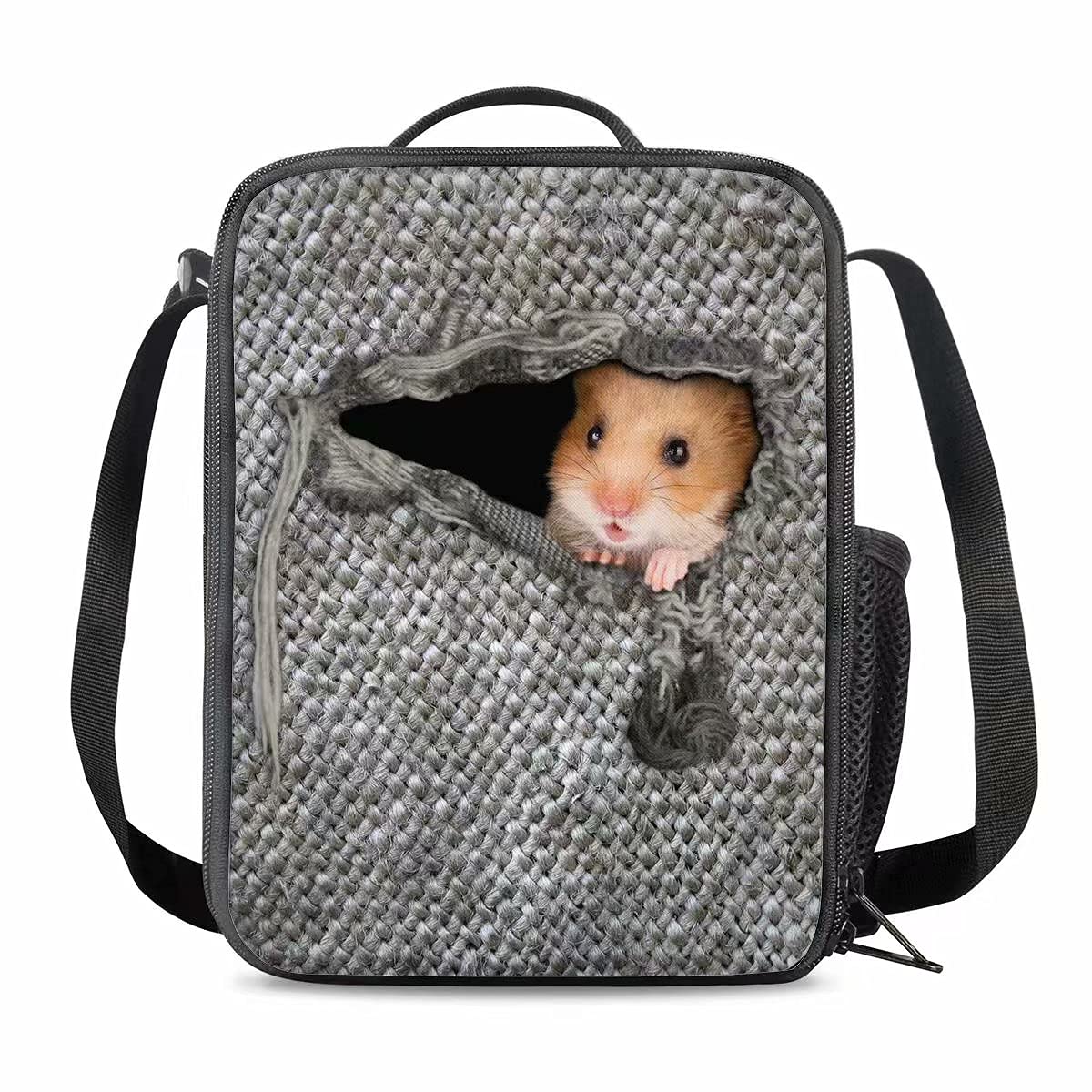 chaqlin Cute Hamster Printed Lunch Bag,Boys Girls Cool School Lunch Backpack Box Food Container with Adjustable Shoulder Strap,Outdoor Camping Picnic Pouch