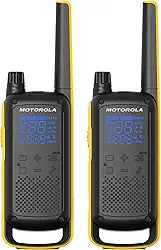 Rádios bidirecionais Motorola T470 Talkabom, de longo alcance, recarregáveis, à prova d'água, 22 canais, 80 km ao ar livre, preto, amarelo, pacote com 2