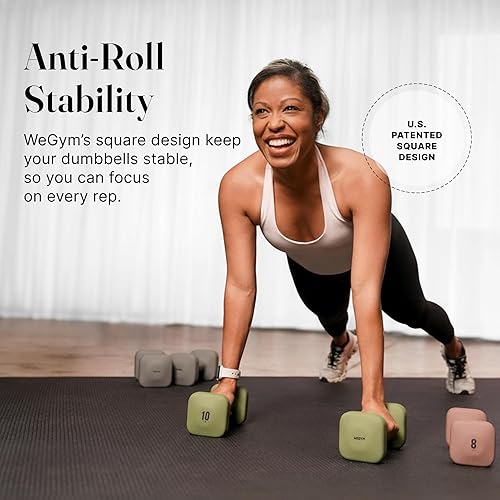 Vista 3 de WeGym SafeGrip Square Dumbbells with Anti Slip Handles, Aesthetic Free Weights for Home Workouts, Stable Design Prevents Rolling during Floor