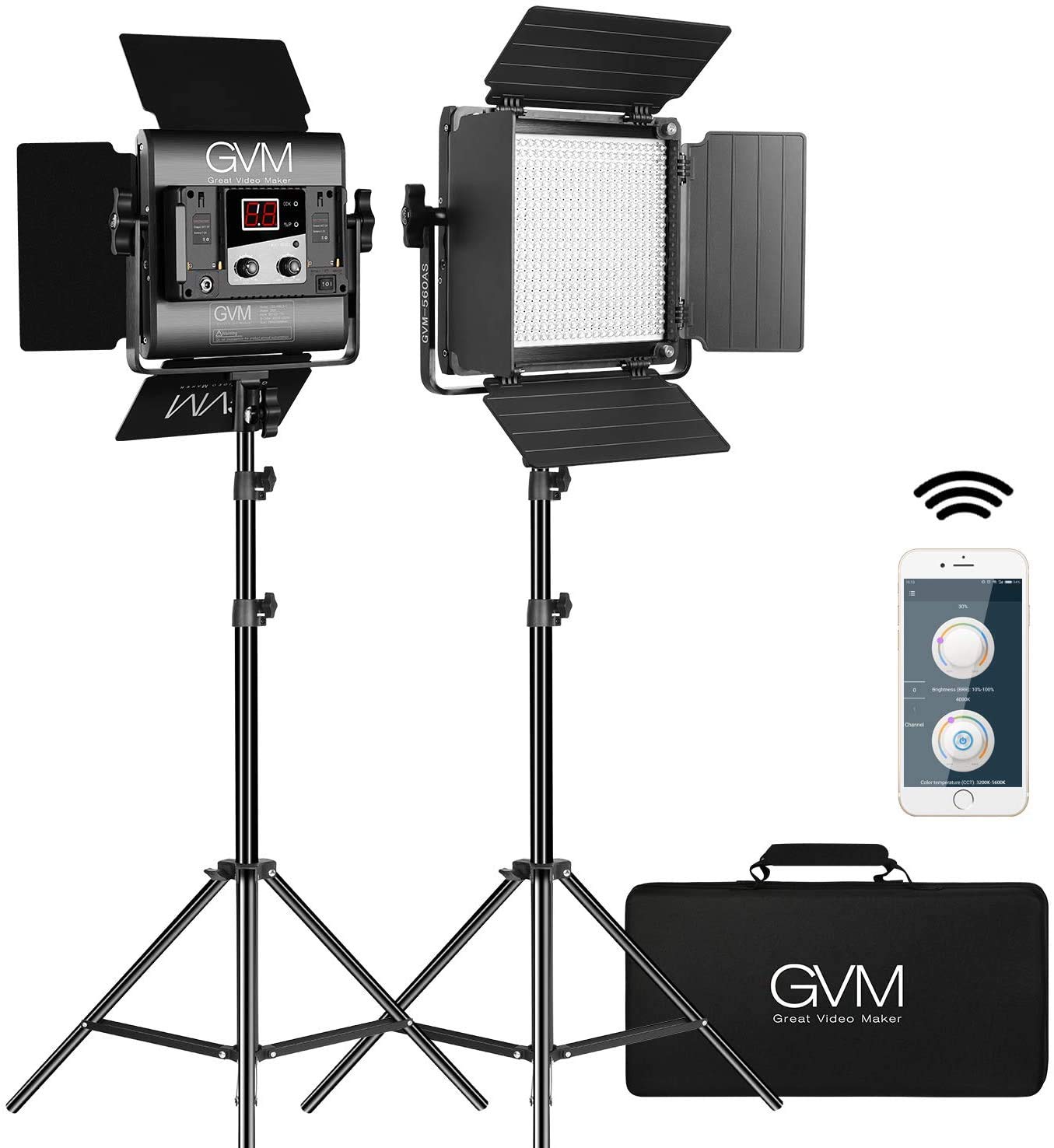 GVM Great Video Maker 560-AS2L LED Light, Dimmable Bi-Color, Photography Lighting with APP Control, Lighting Kit for YouTube Outdoor Studio, 2 Packs Led Panel Light, 2300K-6800K, CRI 97+