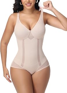 Shapewear Bodysuit with Underwire for Women Deep V Neck Body Shaper Bodysuit Low Back Shapewear