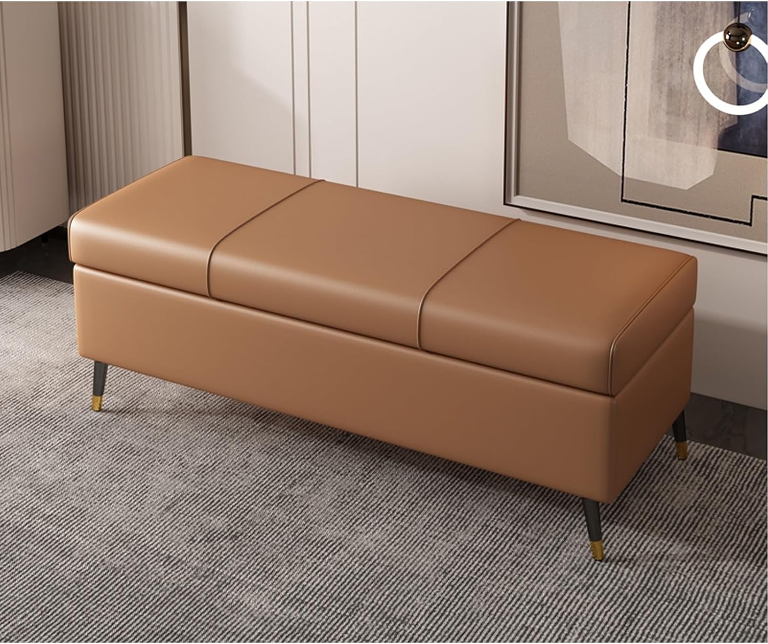 Rectangular Faux Leather Pouf with Storage Bench Entryway Furniture for Living Room Foot of Bed Ottoman Upholstered Storage Chest with Cushion Stylish Storage Solution