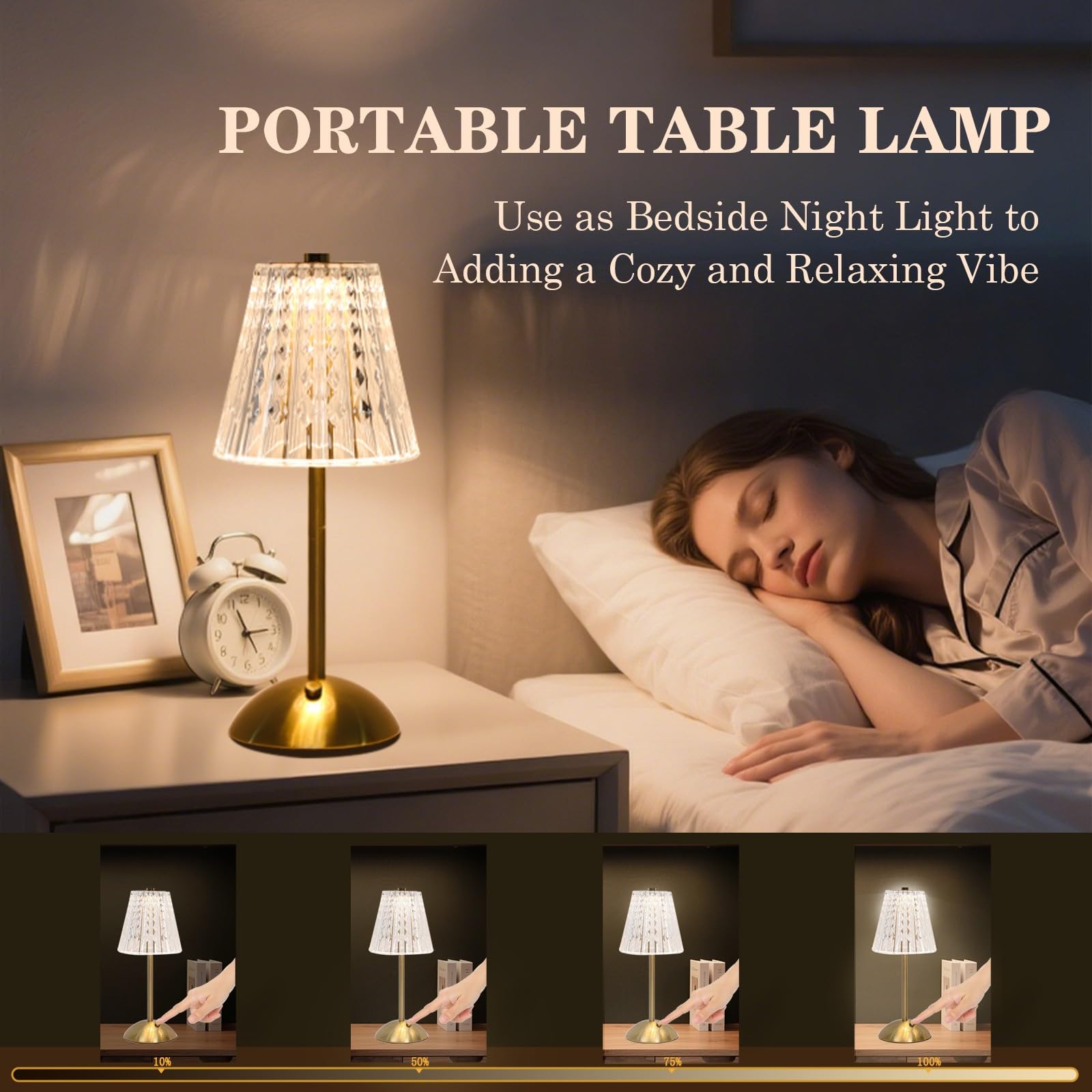 Lámpara de mesa de cristal, lámpara de batería recargable de 5000 mAh con control táctil, 3 temperaturas de color, brillo regulable, luz de aluminio mate para dormitorio, bar, cocina, exterior 4