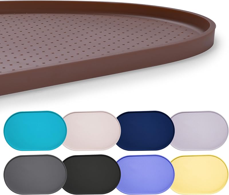 Tapete de Silicone para Alimentação de Cães e Gatos Hubulk com Borda Elevada, Marrom, 60,96 x 40,64 cm