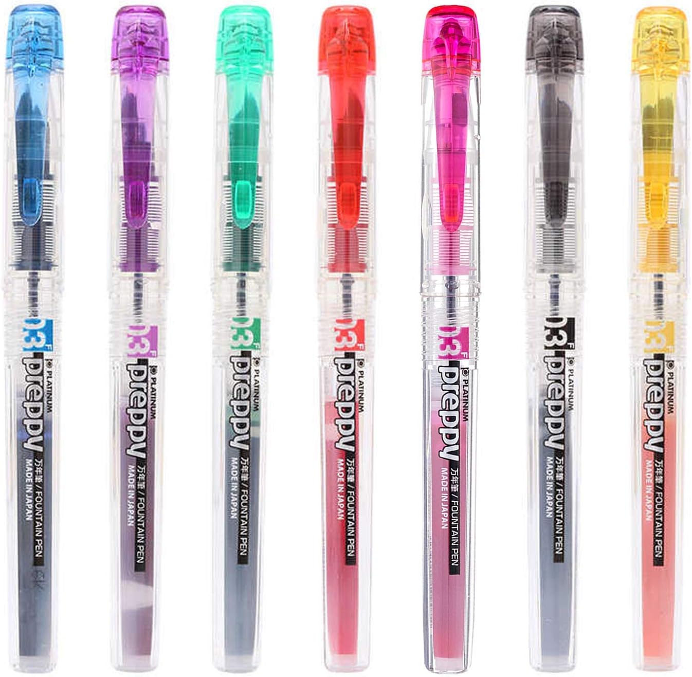Platinum Preppy Rainbow Fountain Pen Set, Fine Point - Pack of 7