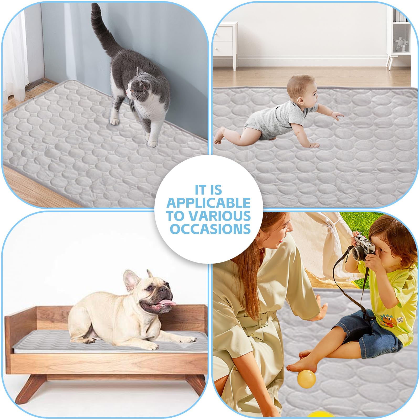 dellyy Tappetino Refrigerante Cane, Cat Cooling Pad, Tappeto Refrigerante per Cani, Materassino Refrigerante per Animali, Lavabili, Per Uso Interno Ed Esterno(Grigio chiaro，XXL,Poliestere