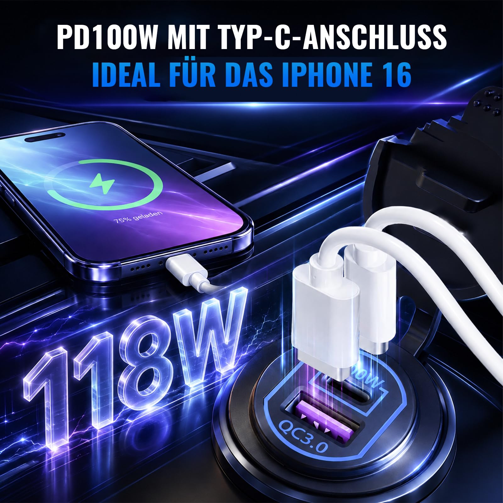 12V USB C Steckdose 100W PD & 18W QC,Wohnmobil Auto USB Dose Buchse 12 Volt
