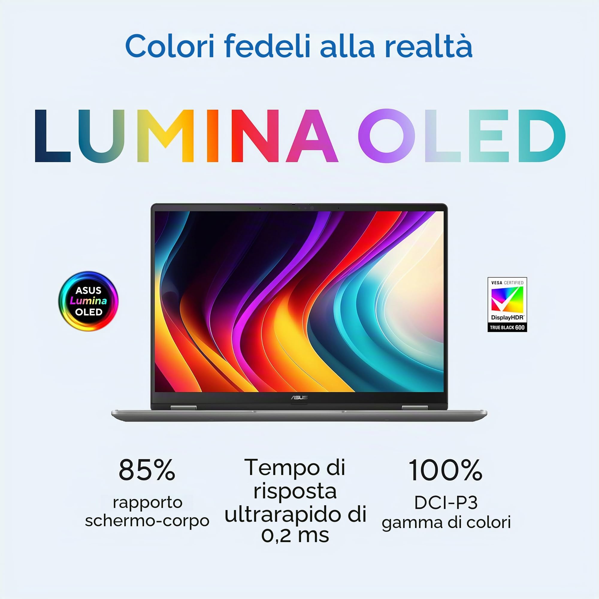 ASUS Vivobook 14 Flip Laptop Copilot+ PC, 14" OLED WUXGA 60Hz Touch Display, Intel® Core™ Ultra 5 226V, grafica Intel® Arc™, 16 GB di memoria, 512 GB di archiviazione, Windows 11, grigio opaco