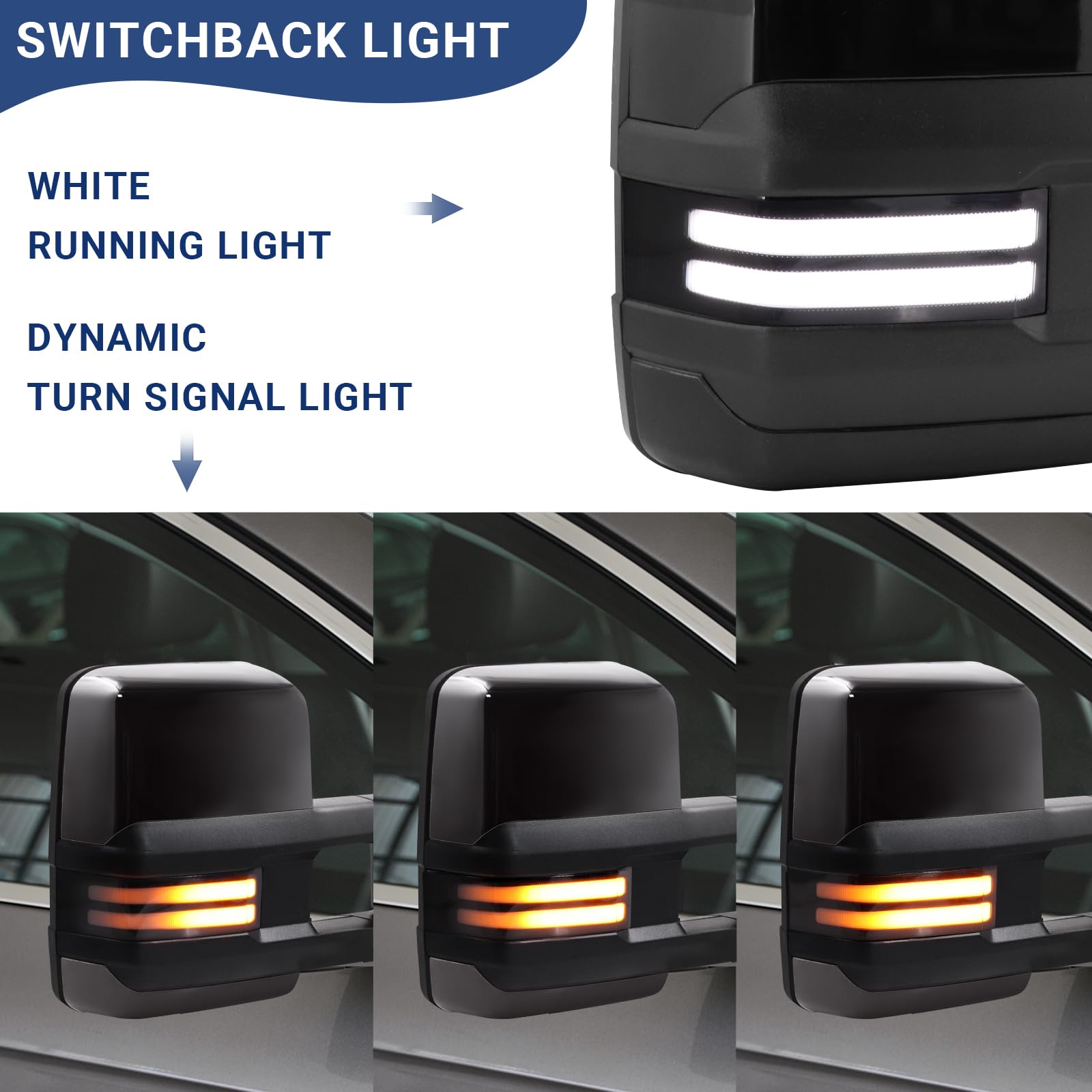 Switchback - Specchietto retrovisore per Chevy Silverado GMC Sierra 2007-2014, con luce di marcia in vetro riscaldato, luce di posizione, indicatore di direzione, lampada di riserva nera (retro
