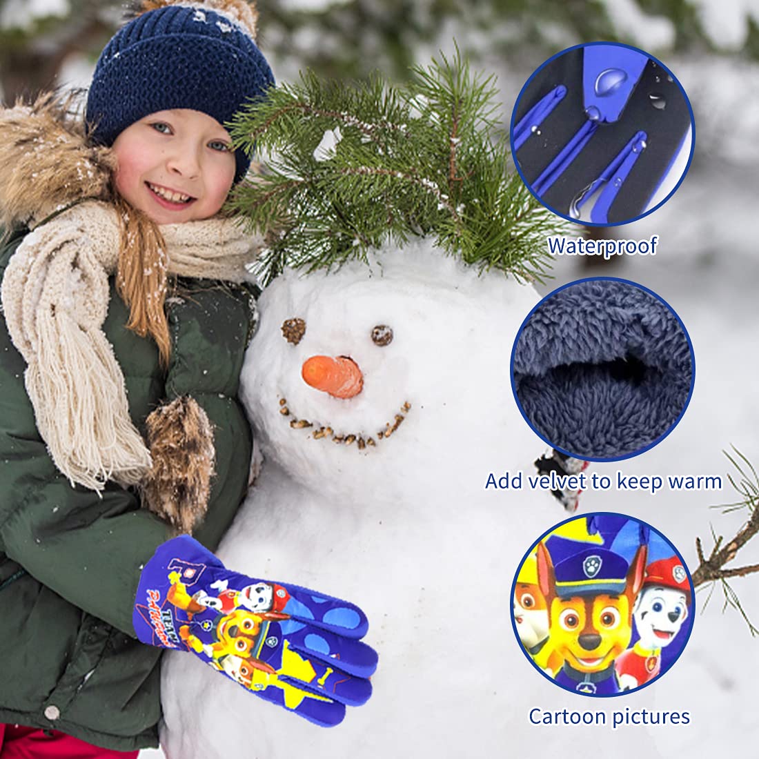 Paw Patrol Winter Skihandschuhe Für Jungen 5-7 Jahre - Wasserdicht, Winddicht, Mit Sicherheitshaken