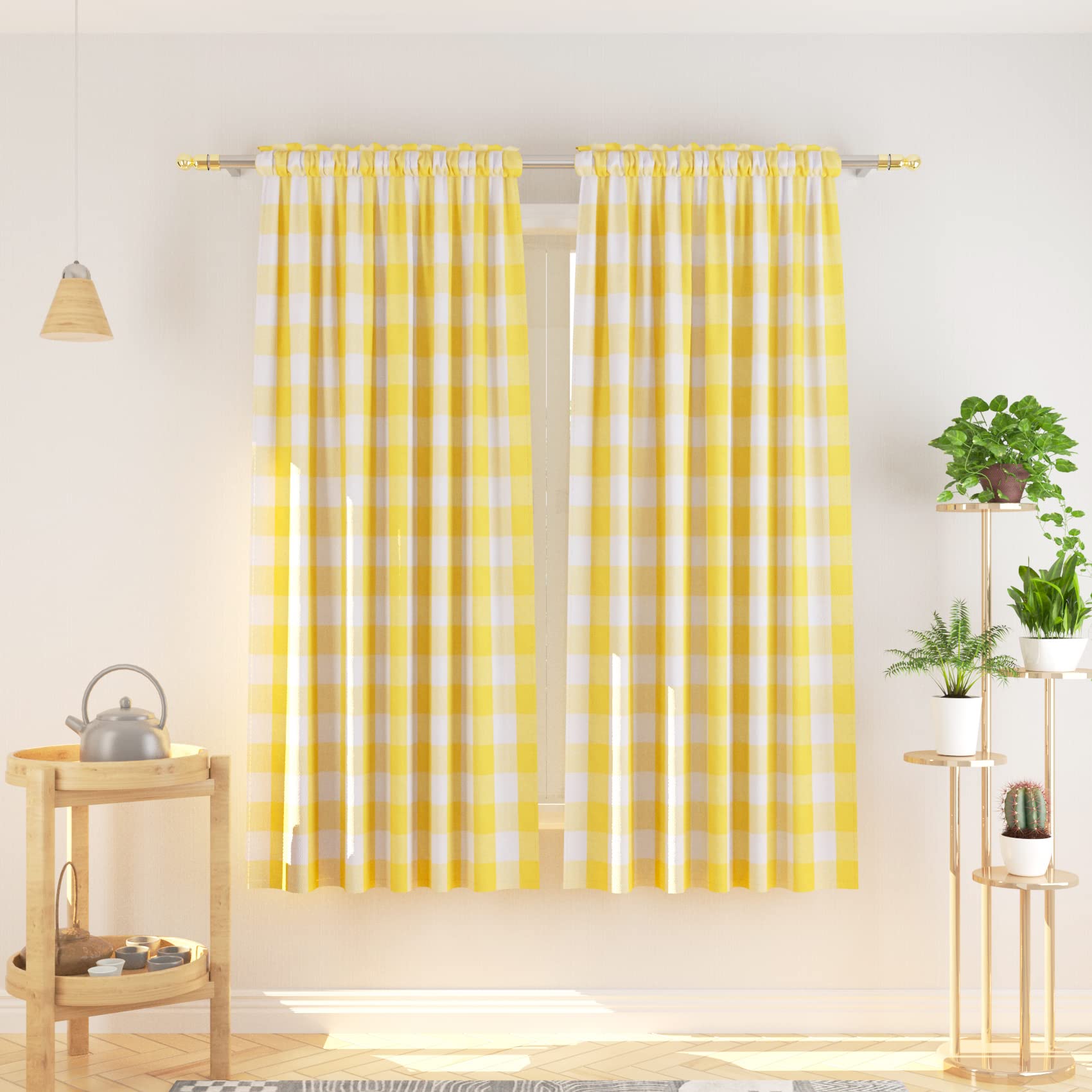 NATUS WEAVER Buffalo Check Curtains 72 inches Long Cotton Basement Yellow and White Gingham Plaid Kitchen Window Panels Living Room Checker Drapes Bedroom Rod Pocket Window Treatment 2 Panels — image 1
