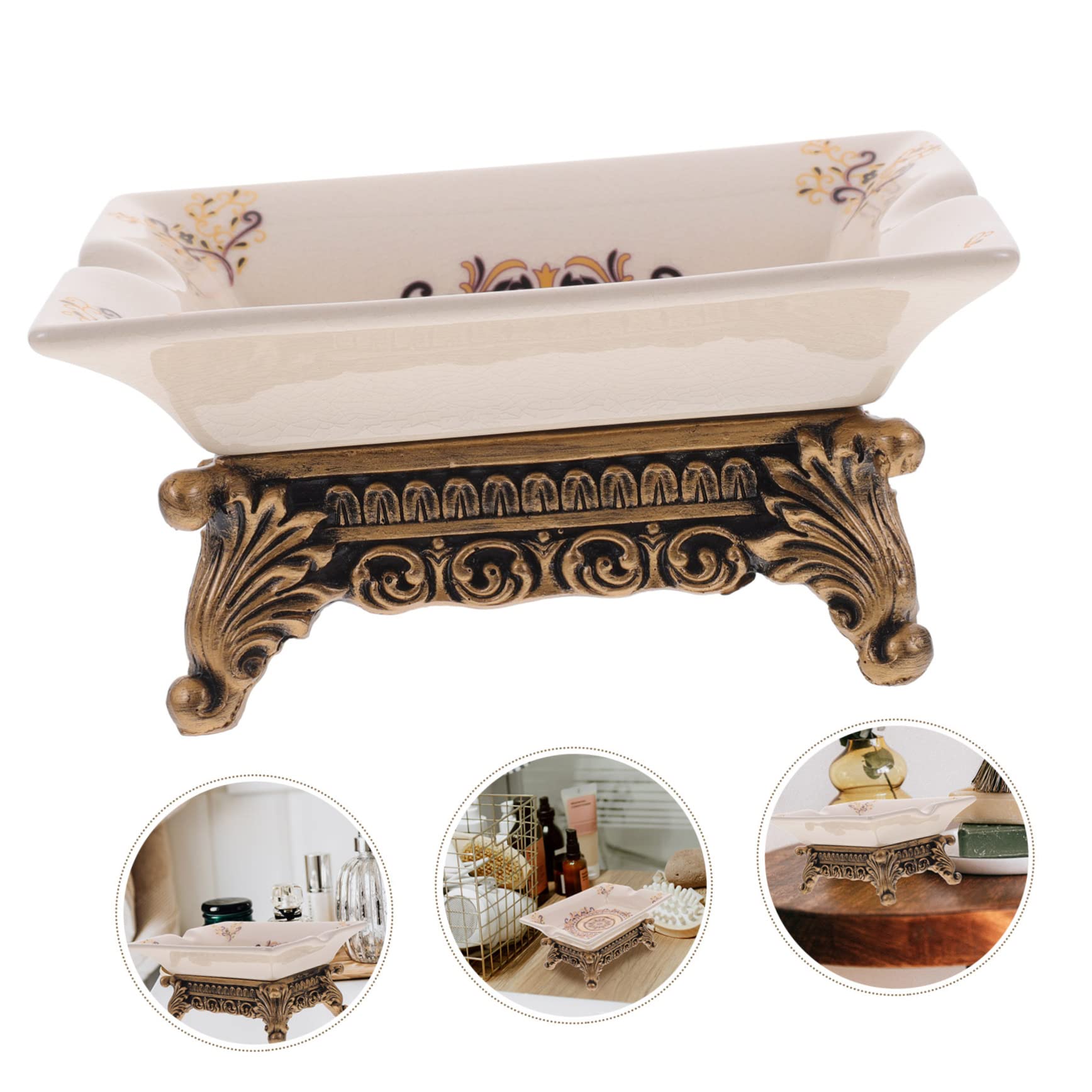 Jabonera de Cerámica Retro Europea para Baño, Encimera | Pastilla de Jabón y Esponjas, Colocación Estable, Entorno Ventilado y Limpieza Mantenida