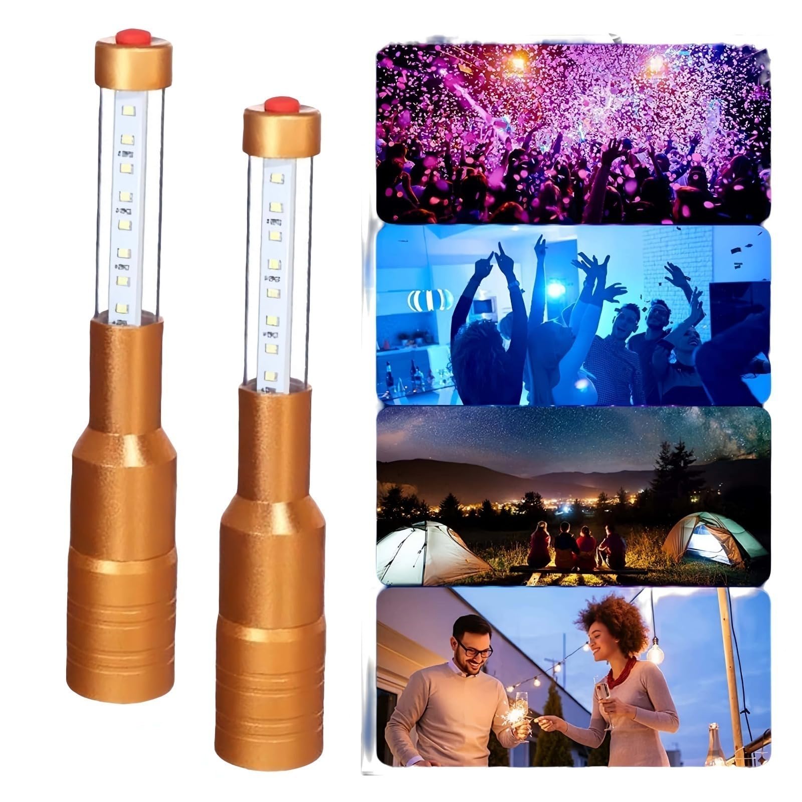 Set di 2 luci LED per bottiglia – Bastoncini stroboscopici, luminosi ricaricabili per bottiglie di champagne, bar, club, feste, compleanni, matrimoni, eventi