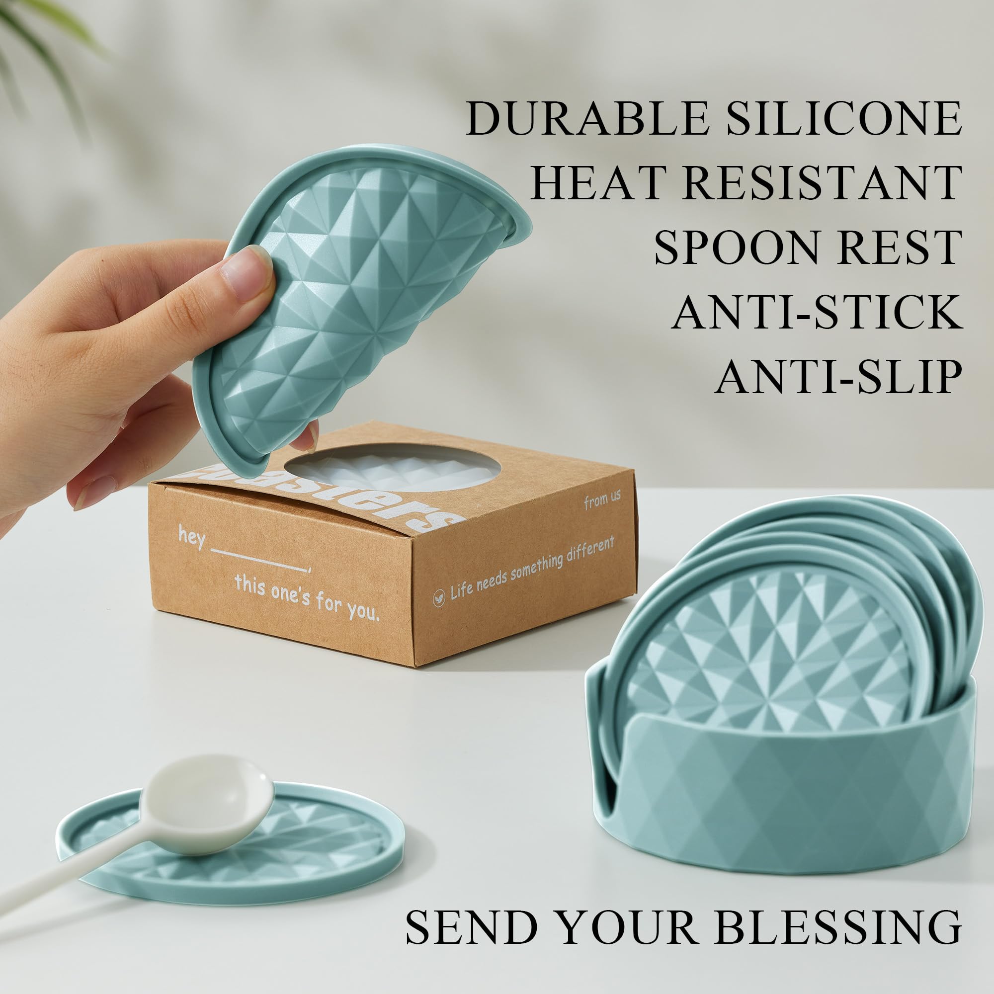 Wingcases Dessous De Verre En Silicone Pour Boissons [6 Paquets Avec Support], Sous-Verres, Tapis De Protection Pour Table - Décoration De Table De Café, Cadeau Pour Toutes Les Occasions, Bleu Clair