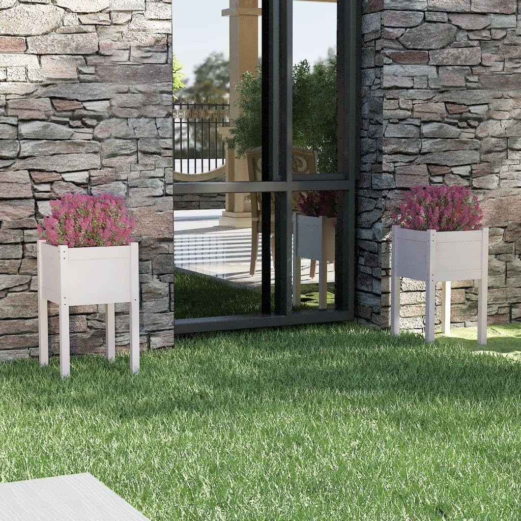 Macetero 2 unidades, madera maciza de pino, 40 x 40 x 70 cm, resistente a la intemperie, balcón, jardinera, exterior, moderno, rectangular, con almacenamiento de agua, para verduras, hierbas
