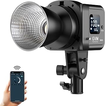 GVM 80W Video Light, Continuous Lighting for Photography with Bowens Mount, 5600K, 44100Lux/0.5m Studio Light with APP, CRI 97+ 8 Scene Lights Support AC Adapter & NP Battery