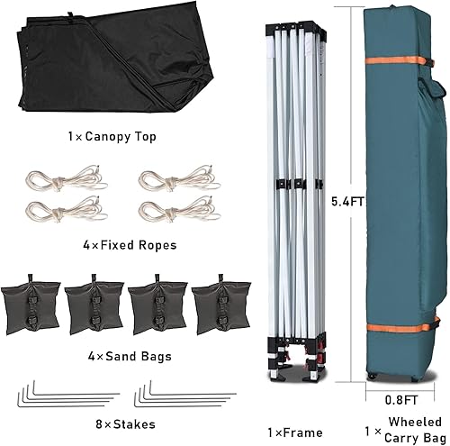 Miniatura 5 de OLILAWN Tienda de campaña desplegable de 10 x 10 con UPF 50+, impermeable, 3 alturas ajustables, toldo para exteriores con 8 estacas, 4 cuerdas, 4