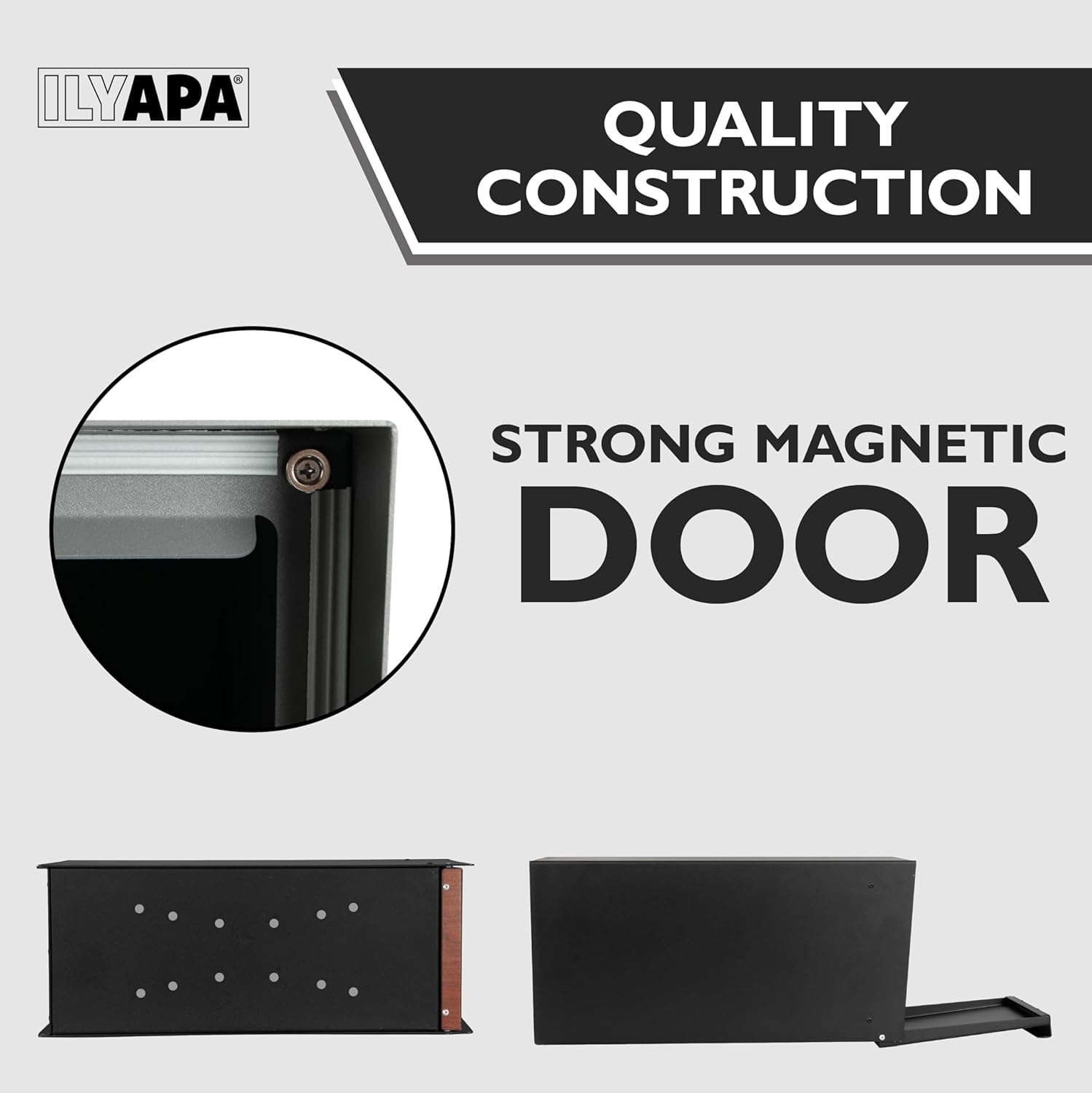 Ilyapa Modern Black Post Mount Mailbox: Waterproof, Magnetic Close Door & Durable Metal Post with Universal Mounting Bracket - Perfect for Parcels!