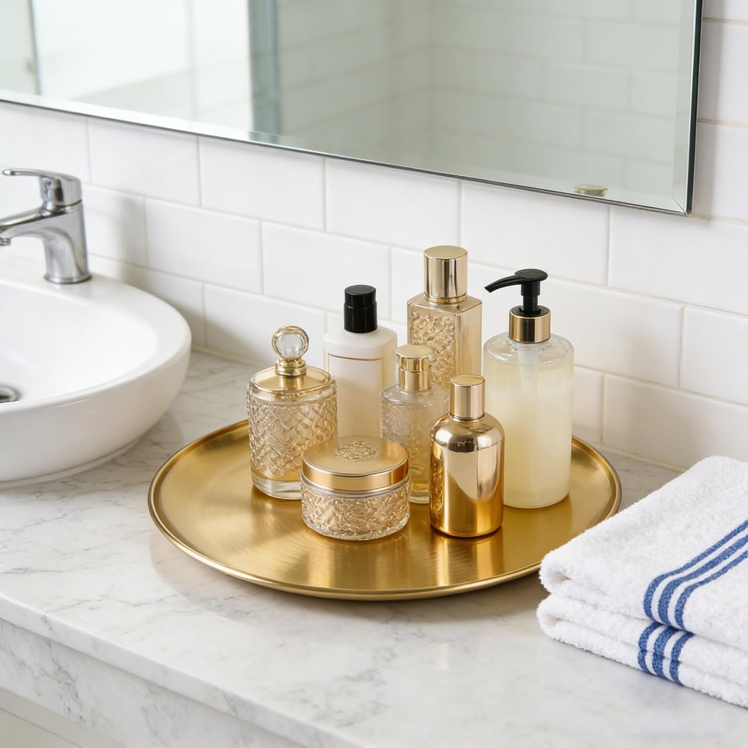 SHEUTSAN Round Serving Tray, 12 Inch, Gold, Set of 10