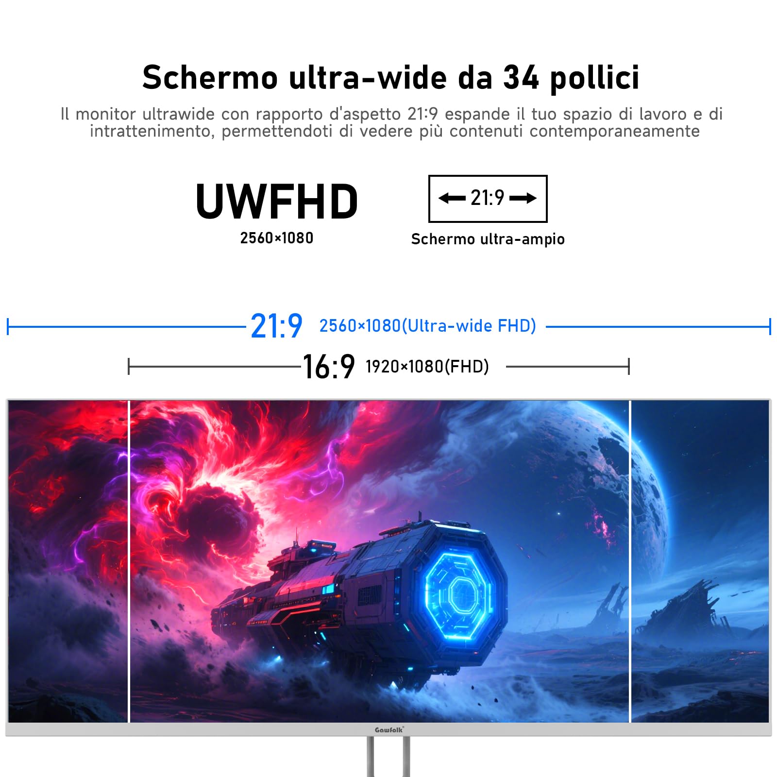 Monitor Gawfolk 34 Pollici IPS Ultra-Wide - Dettaglio