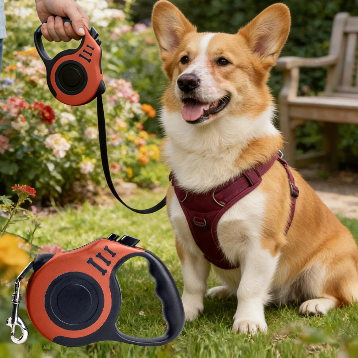 Retractable Dog Leash 3m 10ft Auto Extend Walking Lead with One Button Brake Lock System Comfortable Grip Tangle Resistant
