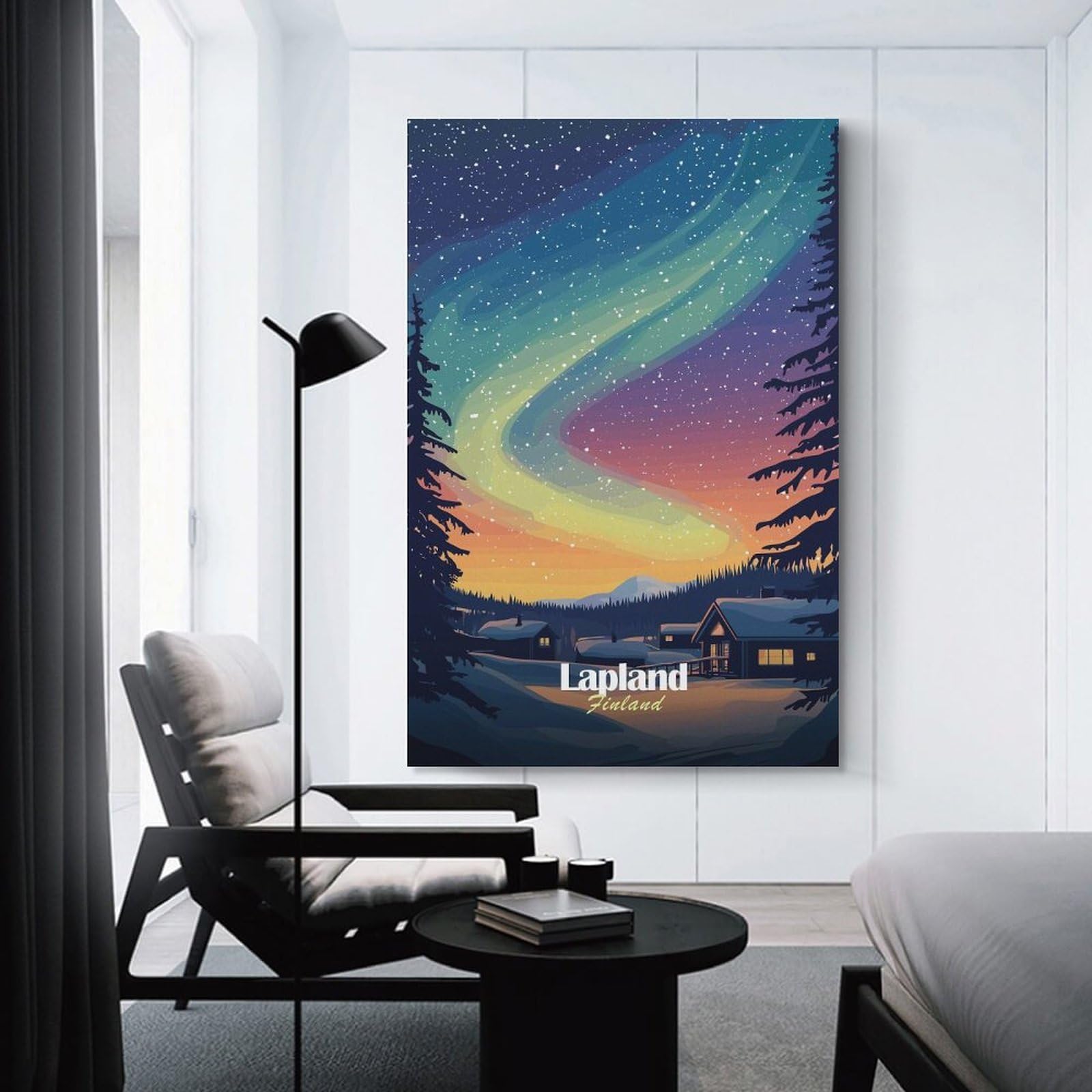 Junmoney Lapland Aurora Borealis Wall Picture Print 20x30inch(50x75cm), for Lounge Decor, Offices Or Entryway Styling, A Flexible Wall Accent for Shared Spaces