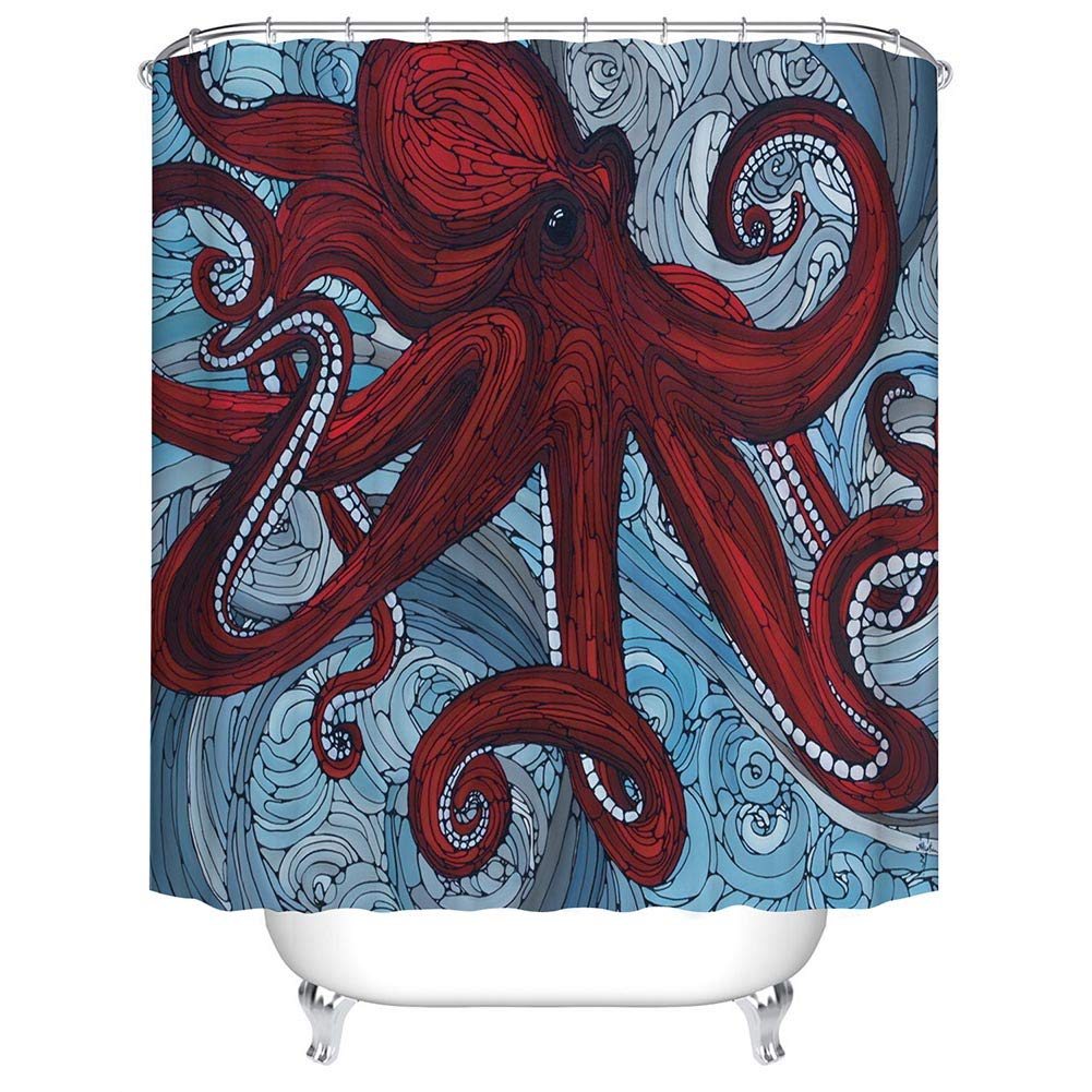 Boyouth Multicolor11 Cartoon Red Big Octopus Digital Print Bath Shower Curtains Polyester Waterproof Fabric Bath Curtain With 12 Hooks,70X70 Inches,Multicolor