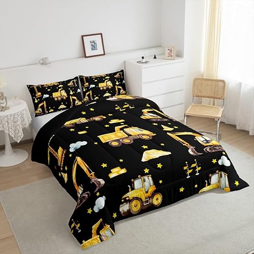 Miniatura 9 de Juego de edredón individual de excavadora para niños y niños, ropa de cama Kawaii, camión de construcción, tractor, juego de ropa de cama, mezclador