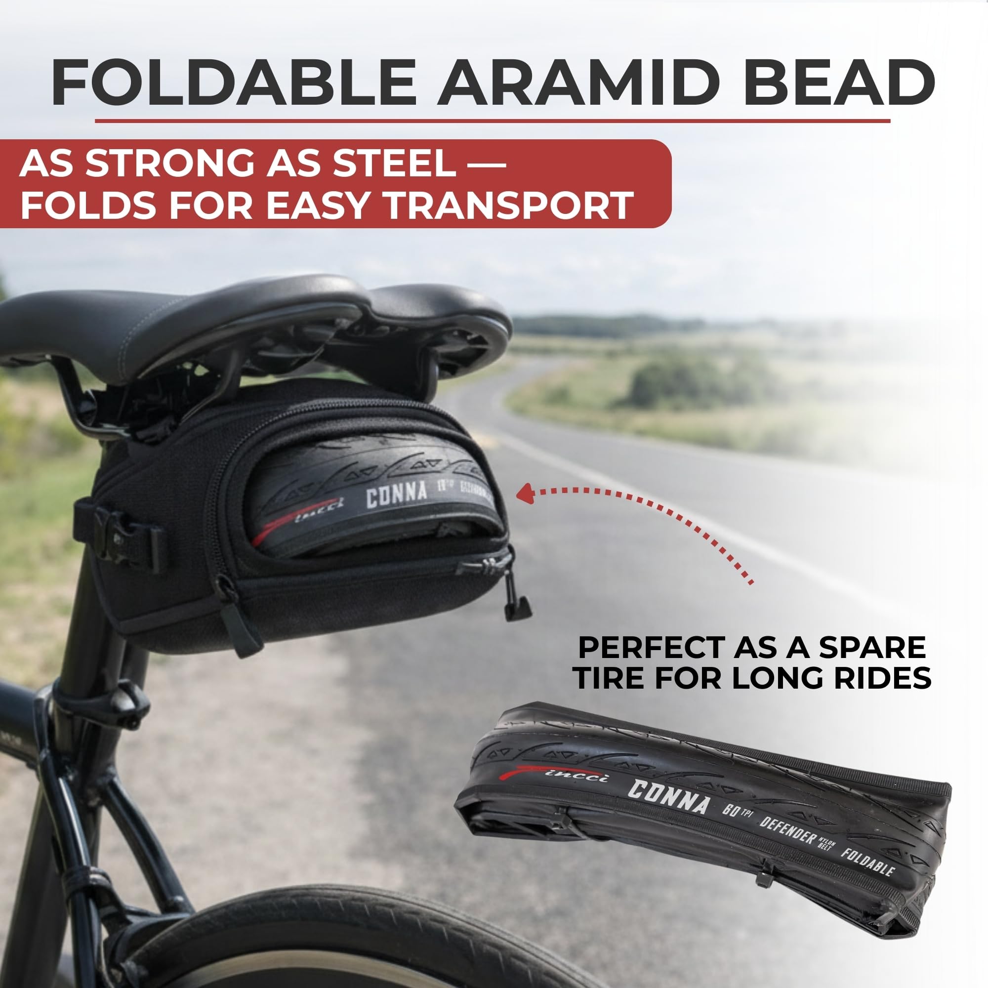 Fincci Copertoni Bici Corsa 700x23 (23-622) e 2 Camere d'aria Presta 60mm – Pneumatici Pieghevoli 60 TPI – Peso 250g con Protezione Antiforatura 1mm – Ideali per Strada e Rulli – 28 Pollici