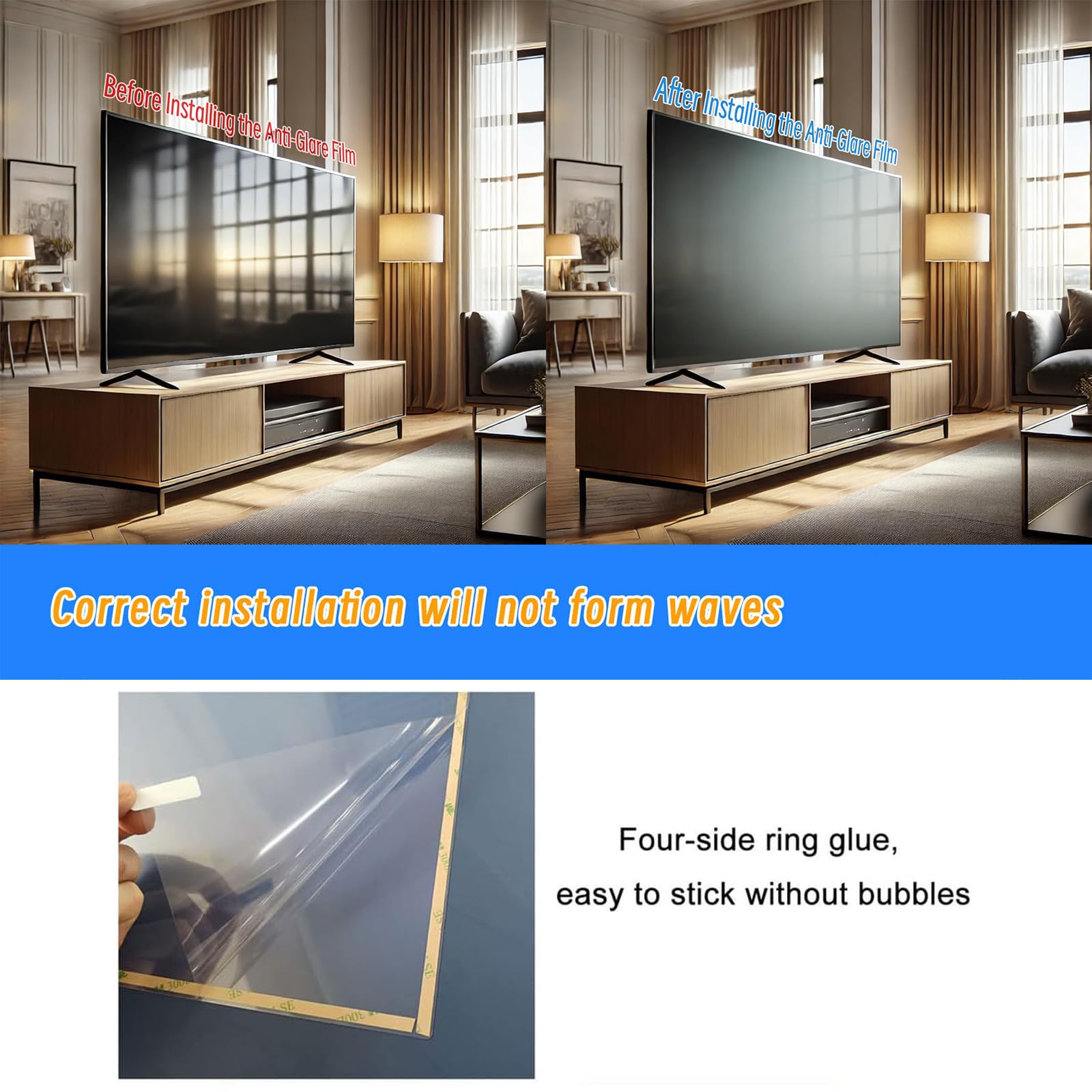 Protector de Pantalla de TV Anti luz Azul, película Anti-resplandamiento para Ojos de protección de película Anti UV de TV de 50-75 Pulgadas - sin lesión Anti-arañazos de Burbujas,52in(1161 * 661mm)