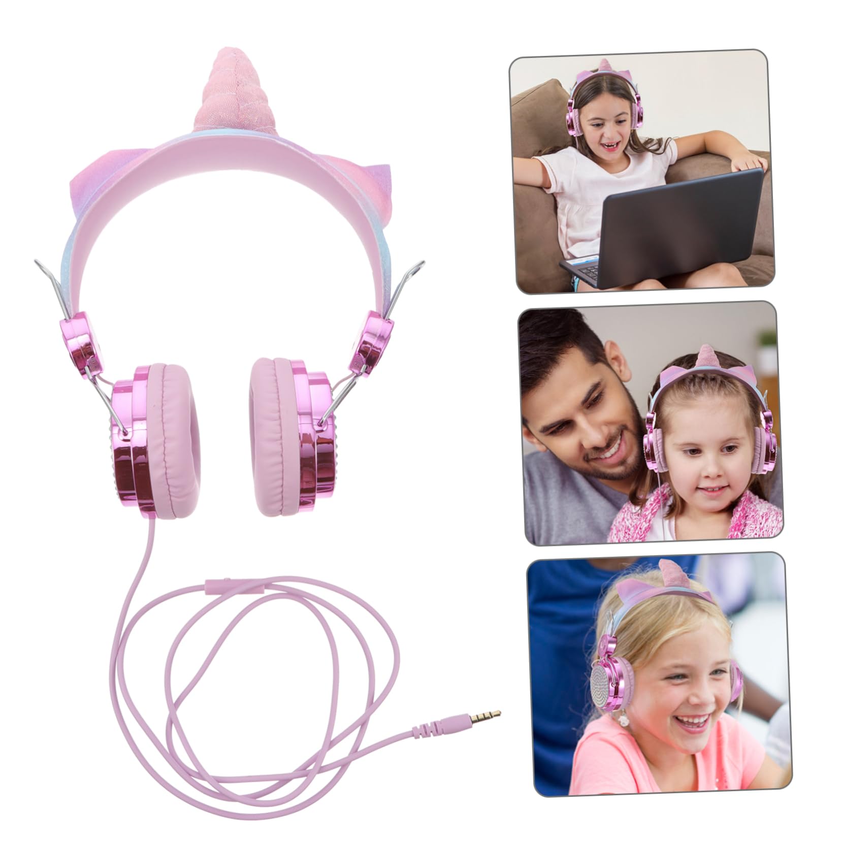 OSALADI 2piezas Auriculares Infantiles con Microfono Forma De Unicornio Diseño De Brillante y Auriculares para Niño Niña para Música y Cómodos y Plegables como