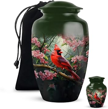 YATSKIA Red Cardinal Bird Urn for Human Ashes, Mini Keepsake Urn for Ashes Adult Male & Female, Combo 10" & 3"