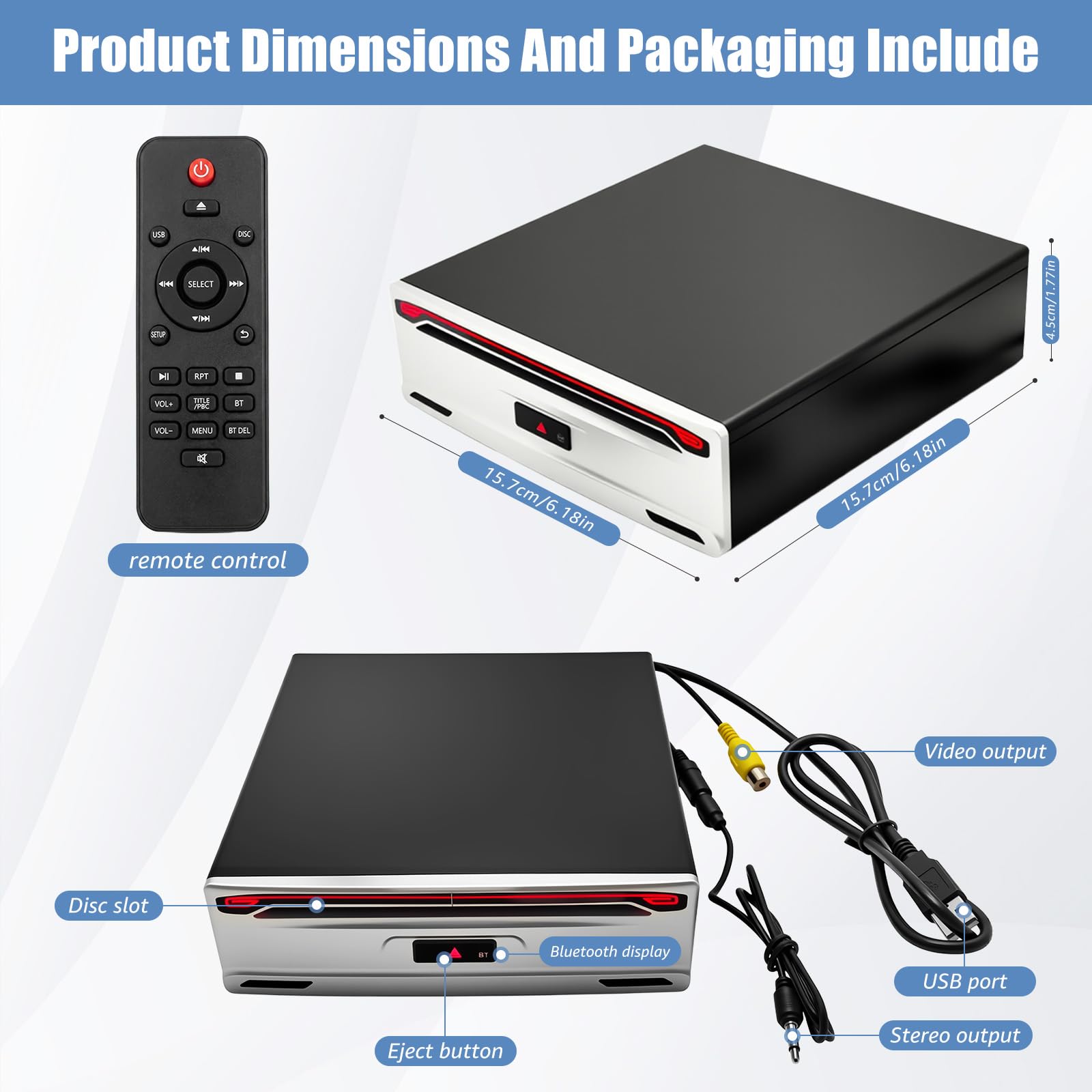 Lettore CD per auto, lettore CD/DVD universale con porta USB | telecomando, lettore esterno per laptop, PC