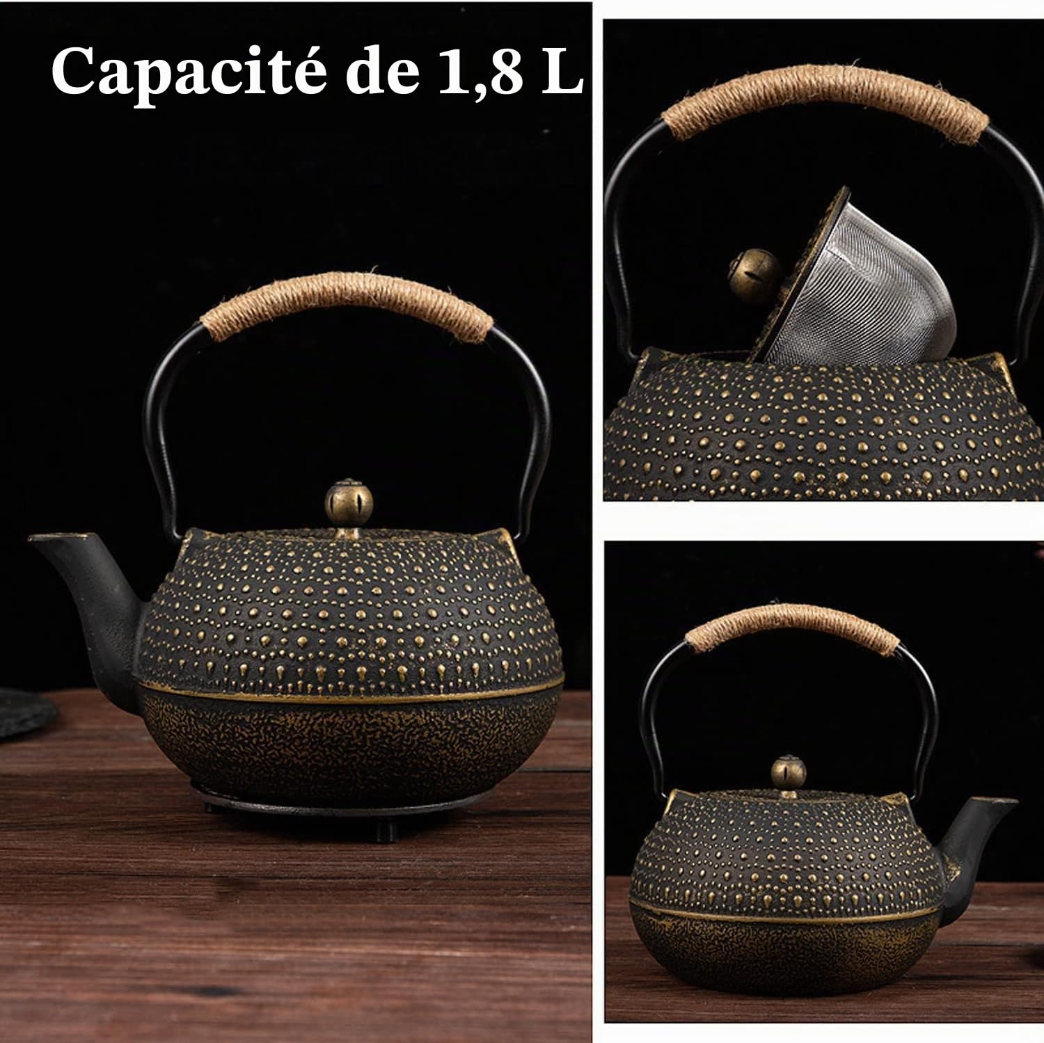 Théière en Fonte Japonaise de 1.8L Sans Revêtement - Bouilloire de Style Japonais Pour Restaurant et Cuisine à Domicile