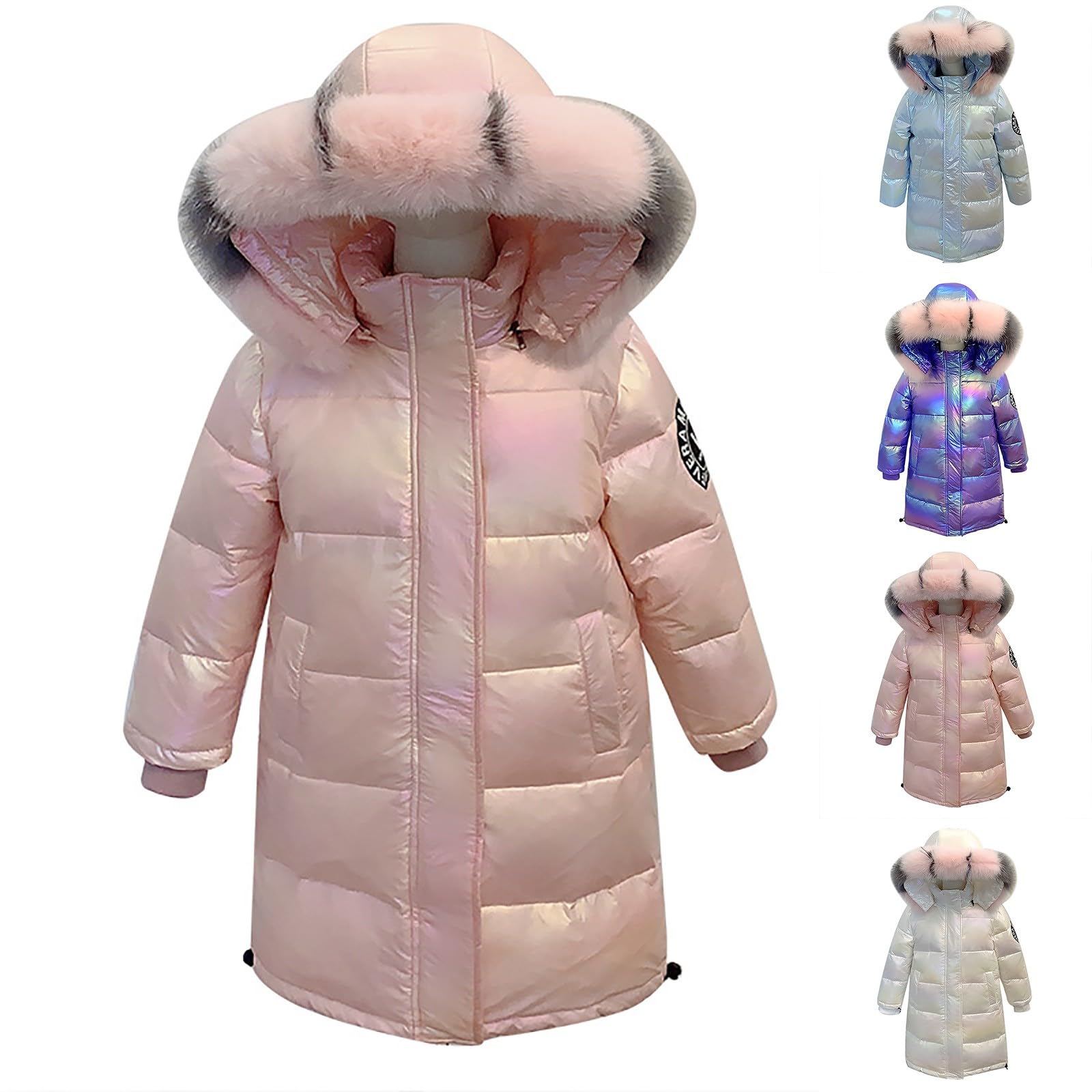 Winterjacke Kinder Steppjacke Mädchen Mantel mit großem Pelzkragen Daunenjacke PufferJacke