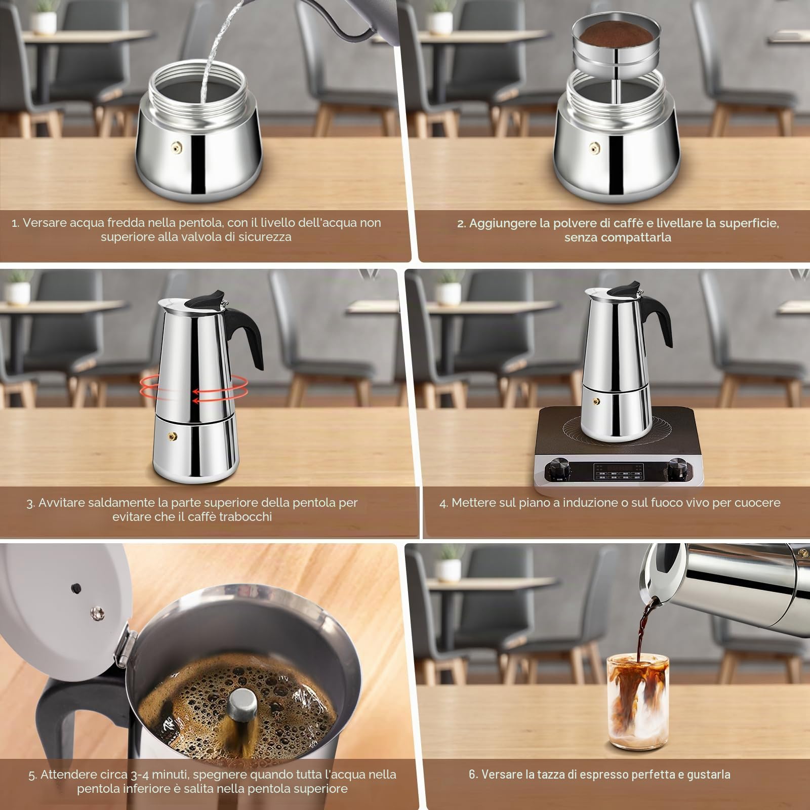 12 Tazze Stovetop Espresso Maker Moka Pot Espresso Maker in acciaio inox Percolator Italian Coffee Maker Capable Mocha Coffee Machine Cafe Classic Maker for Home & Camping 600ml 20oz